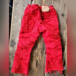 Authentic VALABASA kids SZ 2Y VGUC RED denim flare / stacked Flare jeans